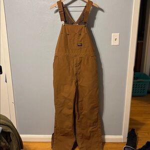 Vintage Oshkosh Vestbek B’Gosh Carpenter Canvas Nylon Lined Overalls Tan 40 X 32